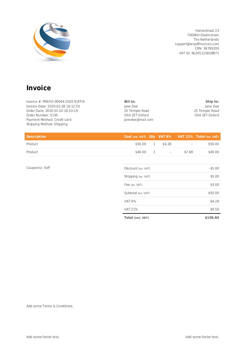 Invoices for WooCommerce Inside Invoice For Work Done Template